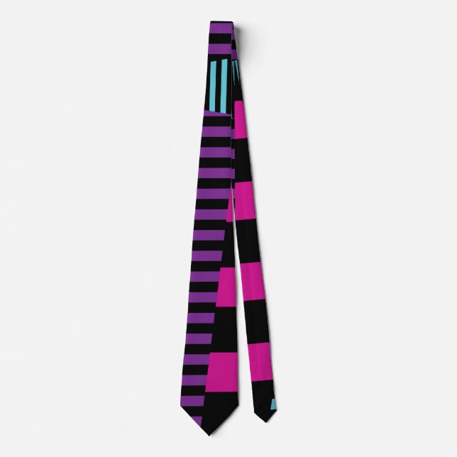 Gravata Stripes em tiras - Rosa, Roxo, Azul e Preto (Frente)