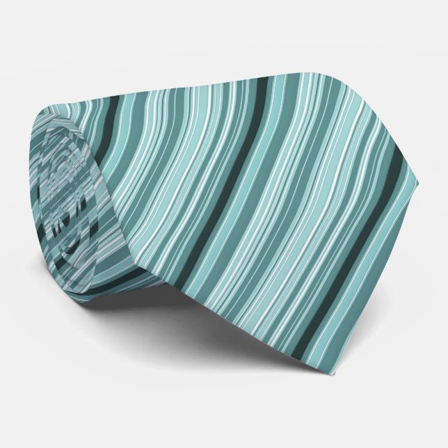Gravata Stripes - Padrão de Stripe Azul Verde Teal (Rolled)
