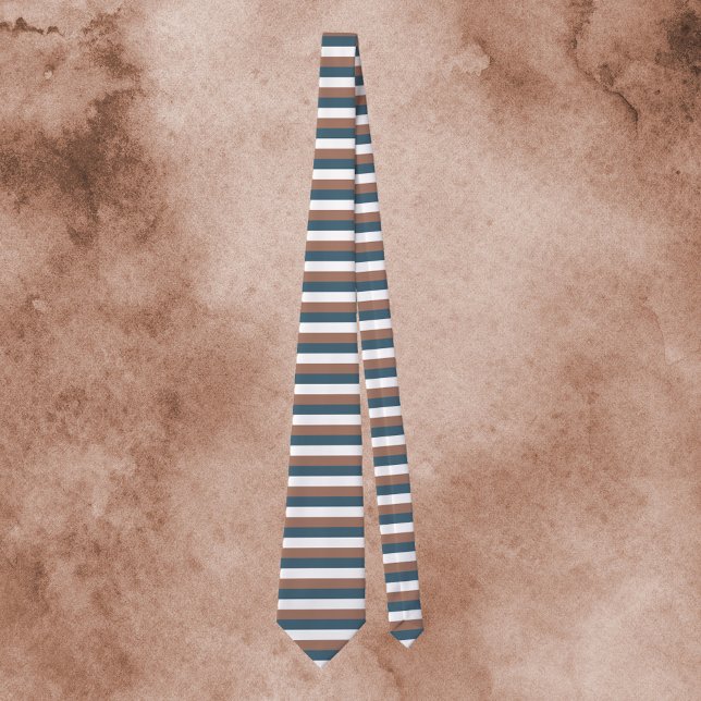 Gravata Stripes Padrão Mocha Brown Teal White (A tie with mocha brown, teal and white stripes)