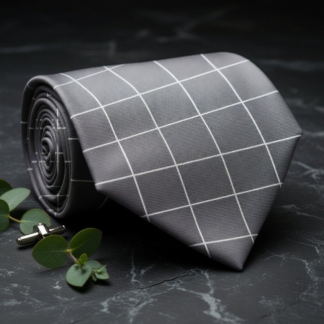 Gravata Subtle Silver & Black Plaid  (Criador carregado)