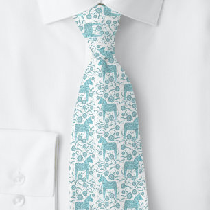 Gravata Sueco Dala Horse Teal Green e White FolArt