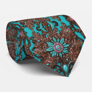 Gravata Sul do Cowboy Brown Turquoise Oeste
