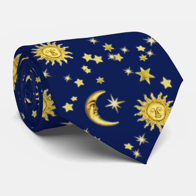 Gravata Sun, Moon & Stars Tie (Rolled)