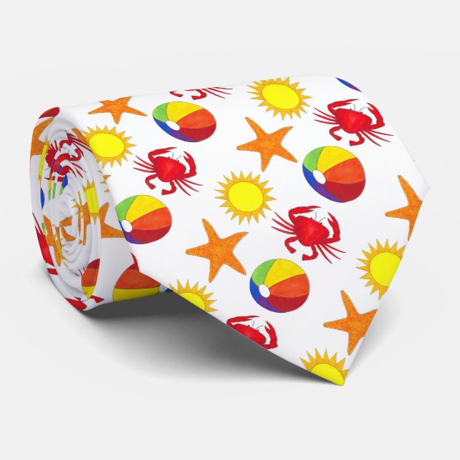 Gravata Sun Starfish Crab Beachball Beach Ocean Tie (Rolled)