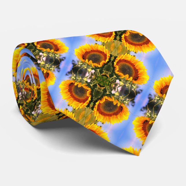 Gravata Sunflower In Sunshine Abstrato Art Patterno (Rolled)