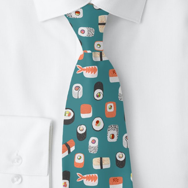 Gravata Sushi Green Neck Tie (Japanese sushi pattern tie for foodies)