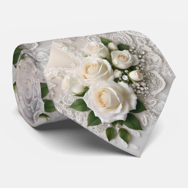Gravata Sussurro da Elegância: Rosas Lace e Voos Eternos (Rolled)