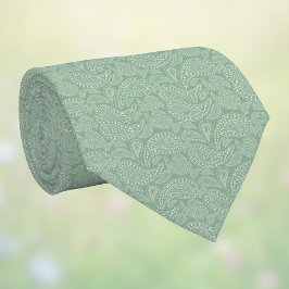 Gravata Sutis tons de primavera verde-sage branco Paisley