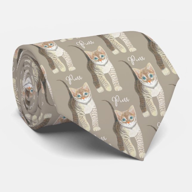 Gravata Tabby Kitten With Text Lightest Brown Necktie (Rolled)