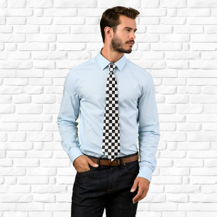 Gravata Tabuleiro de Xadrez Mármore Branco Preto e Prata