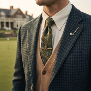 Gravata Taco de Golfe Vintage Verde e Dourado Esporte
