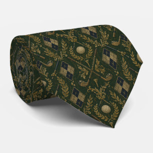 Gravata Taco de Golfe Vintage Verde e Dourado Esporte
