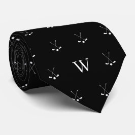 Gravata Tacos de Golfe Inicial Monogramada Preto e Branco