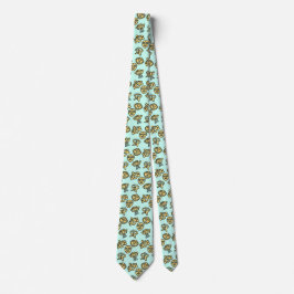 Gravata Taino masks tie aqua