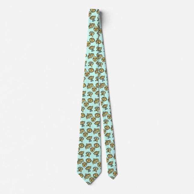Gravata Taino masks tie aqua (Frente)