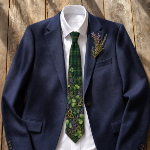 Gravata Tartan Plaid Clássico Irlandês Caçador Verde e Tre