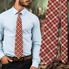 Gravata Tartan Plaid Maroon and Cream Design