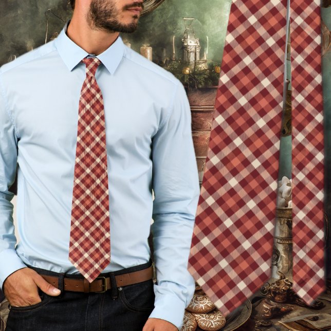 Gravata Tartan Plaid Maroon and Cream Design (Criador carregado)