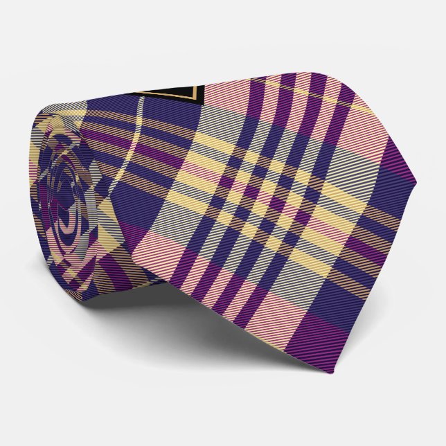 Gravata Tartan roxo, Dourado e azul (Rolled)
