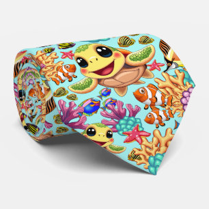 Gravata Tartaruga Marinha Bebê Feliz e Fofa Personagem