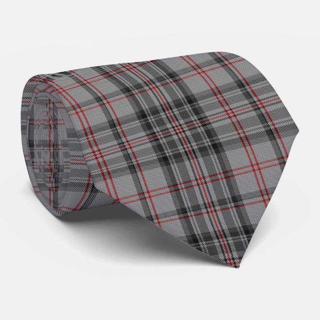 Gravata Taupe Cinza Vermelha Xadrez Preta Tartan Flannel (Rolled)