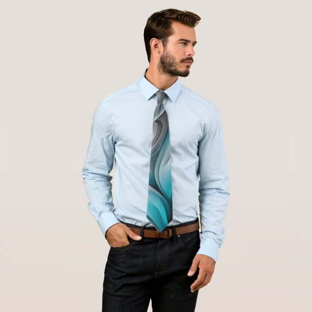 Gravata Teal and Gray Modern Design Neck Tie (In Situ)
