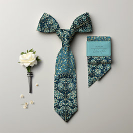 Gravata Teal Blue Victorian-Era Floral Snowberry Men