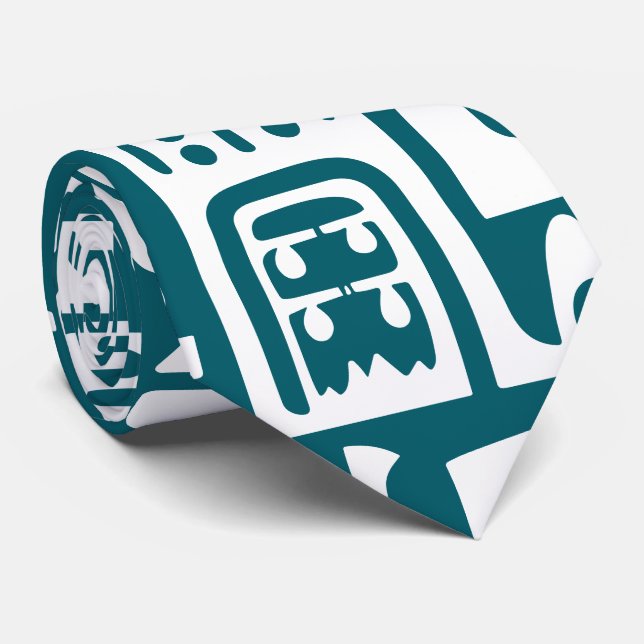Gravata Teal escuro e rabiscos brancos de 7 (Rolled)