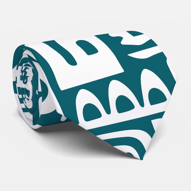 Gravata Teal escuro e rabiscos brancos de 7 (Rolled)