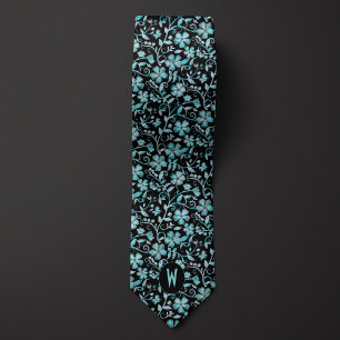 Gravata Teal Floral no Colo Negro