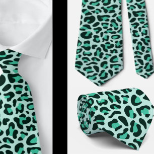 Gravata Teal Leopard Imprime Padrinhos de casamento Punk R