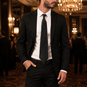 Gravata Teddy Luxo Listra Pinstripe Preto Meia-N