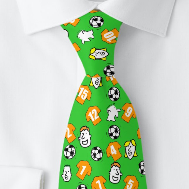 Gravata Tema de futebol com camisas Douradas laranja (Close up)