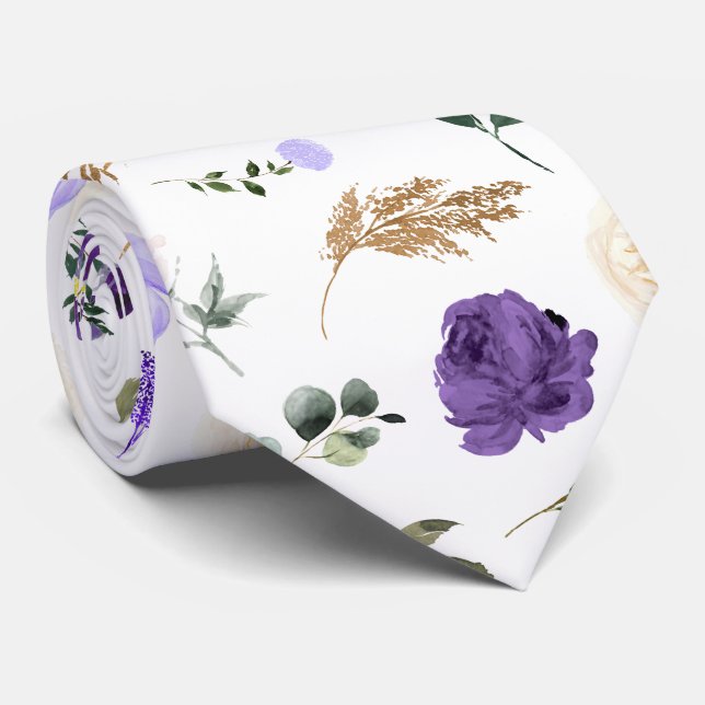 Gravata Tema PixDezines H2 Flores Tons Roxos (Rolled)