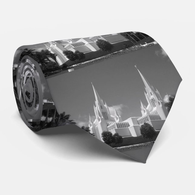 Gravata Templo de San Diego LDS em preto e branco (Rolled)