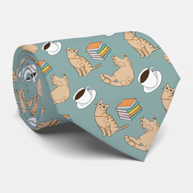Gravata Tempo de Gatos Livros e Café (Rolled)