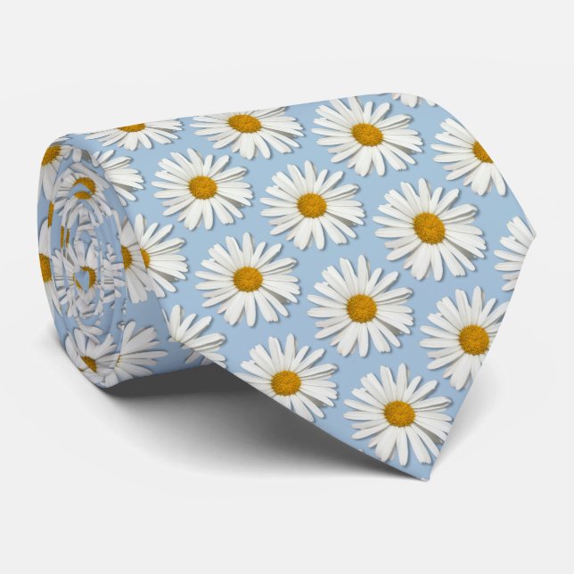 Gravata Tendy Daisy Flower Blossoms - Moda - Azul (Rolled)