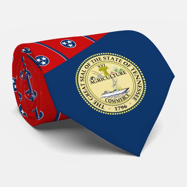 Gravata Tenean Flag & Seal, Flag do Tennessee (Rolled)