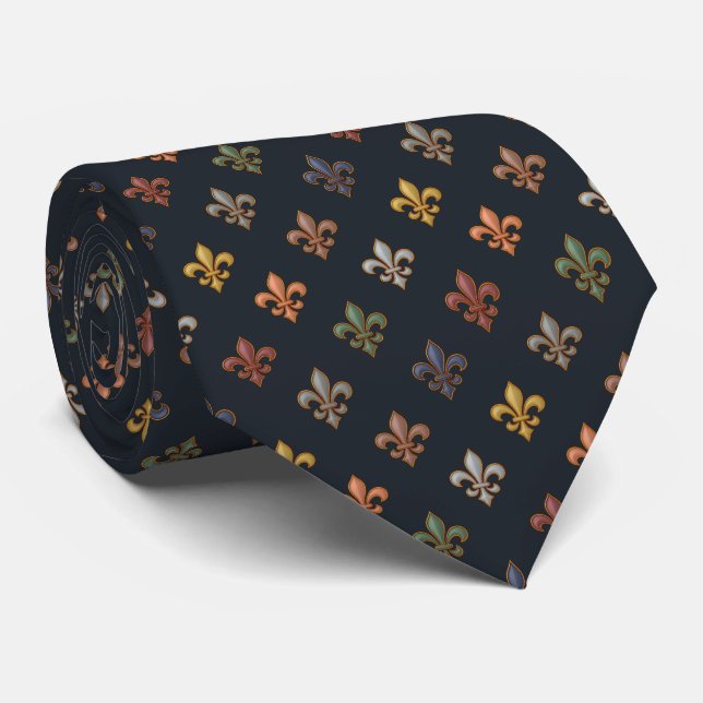 Gravata Terra Escura Design Flor-de-lis de Bosques  (Rolled)