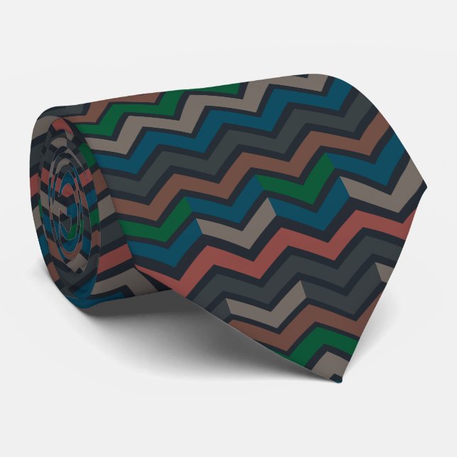 Gravata Terra Escura Florestas Zigzag Chevron  (Rolled)