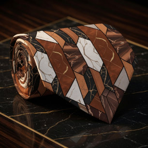 Gravata Terracotta de Luxo e Mármore Preto Geométrico