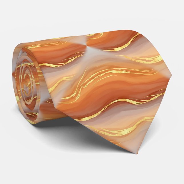 Gravata Terracotta Dourado Mármore Aquarela Abstrato (Rolled)