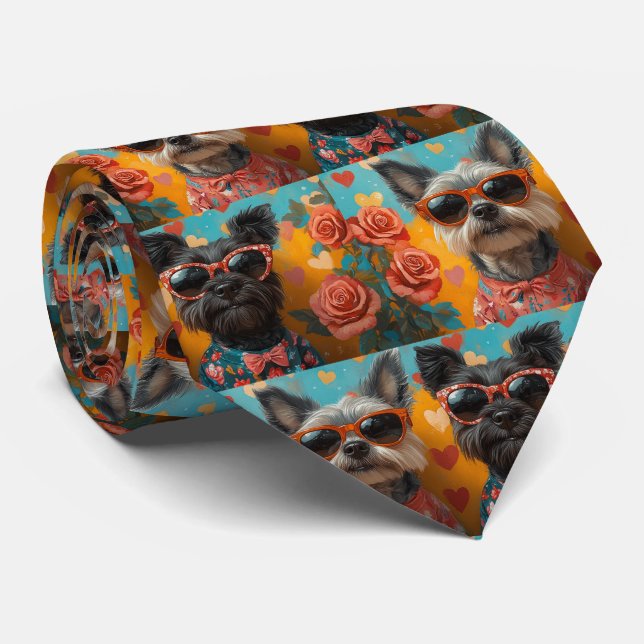 Gravata Terrier Escocês com Rosas do Coração Dia dos Namor (Rolled)