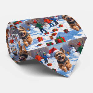 Gravata Terrier Tibetano Correndo na Neve com Chapéu de Na