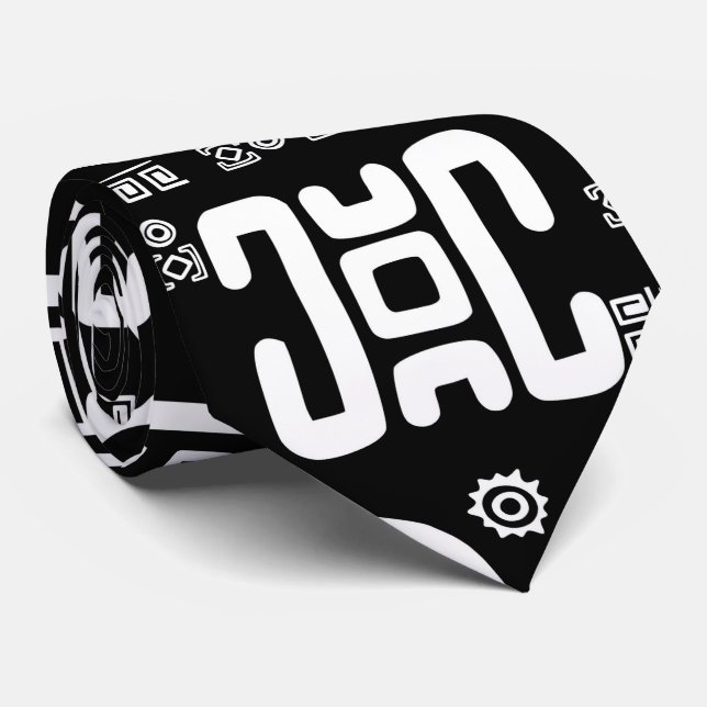 Gravata Teste padrão africano étnico #3 preto e branco (Rolled)