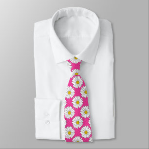 Gravata Teste padrão amarelo cor-de-rosa da margarida