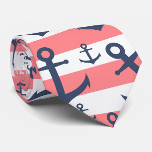 Gravata Teste padrão coral náutico da âncora dos azuis