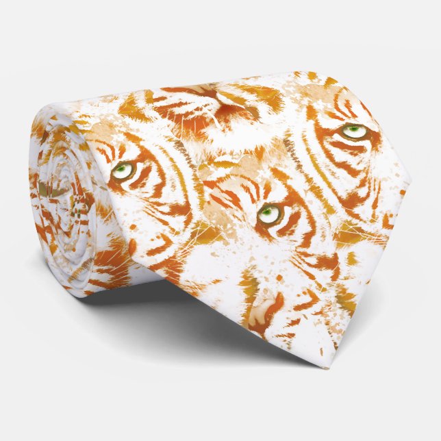 Gravata Teste padrão da cara da aguarela do tigre (Rolled)
