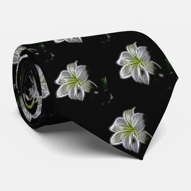 Gravata Teste padrão de flor branca da beleza (Rolled)