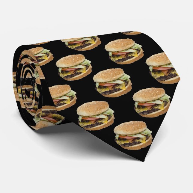 Gravata Teste padrão do cheeseburger no preto (Rolled)